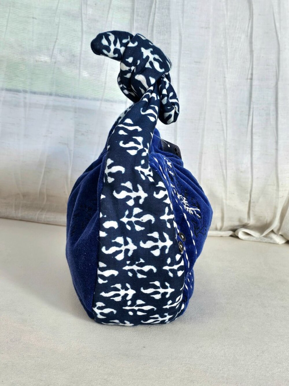 Free People Attia Velvet Bag Blue Embroidered Knot Handle NWT Boho Mini Hobo - Picture 3 of 15